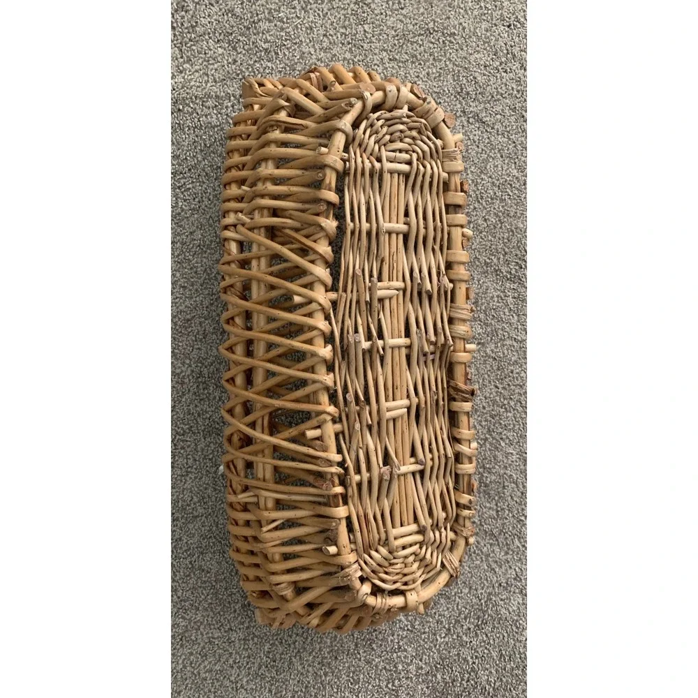 Vintage Wicker Boat Basket Wooden Handles Rustic Boho Cottagecore Home Decor